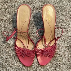 Kate Spade Pink Embellished Wood Heels